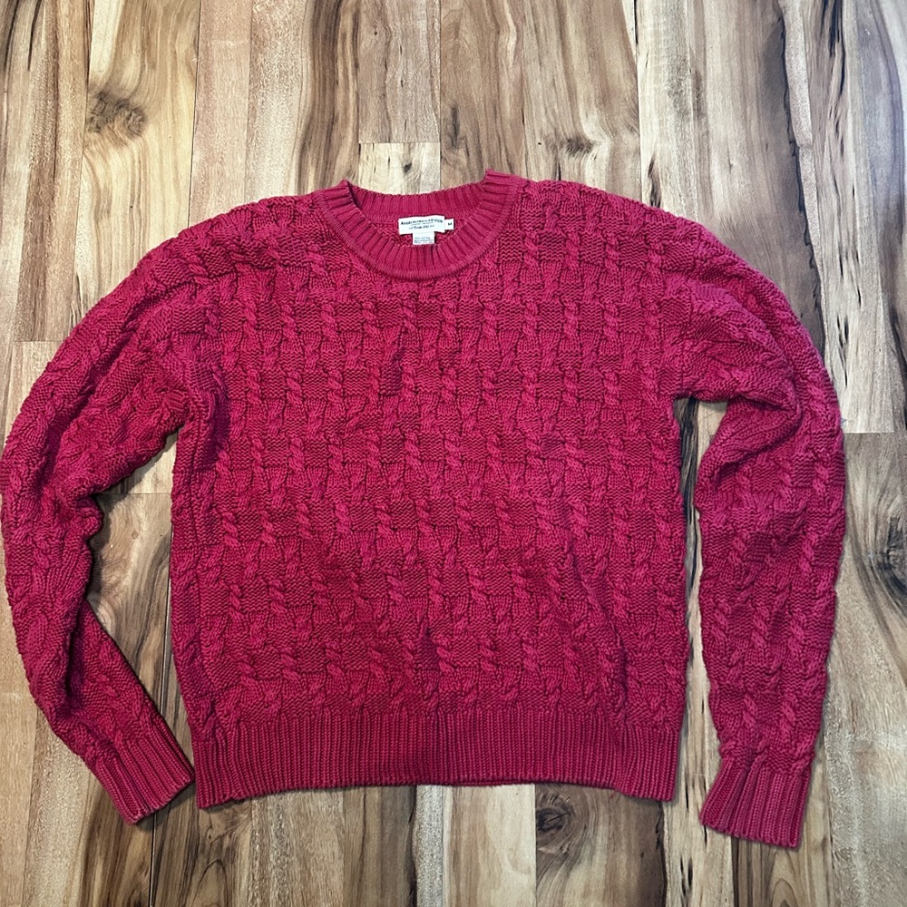 Abercrombie & Fitch Cable Knit Sweater Pink Preppy Y2K Mens Womens Oversized